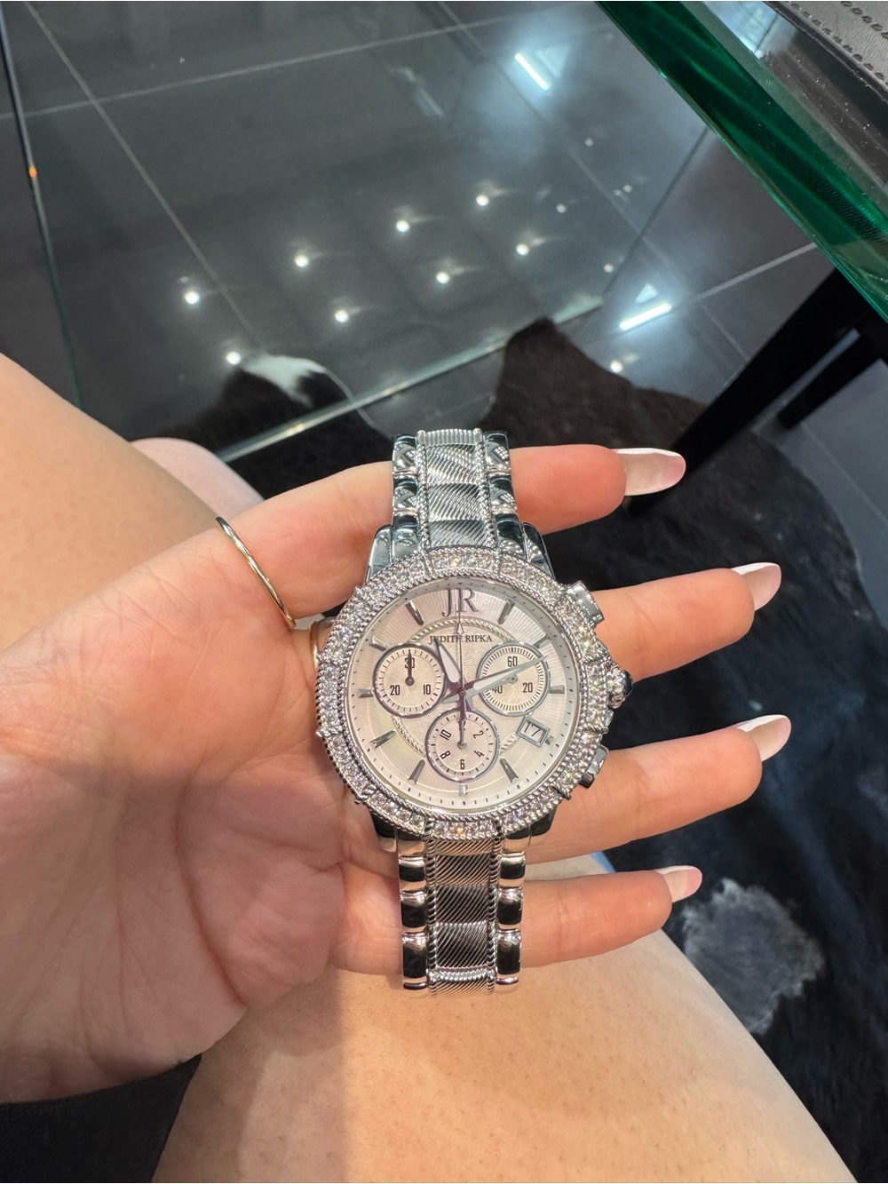 New Judith Ripka Stainless Steel Crystal Chronograph Watch w/ MOP Dial